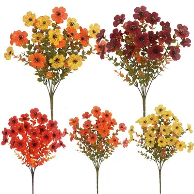 3x/6x Künstliche Herbstblumen Blumenstrauß Kunstblume Herbstdeko Orange/Gelb/Rot
