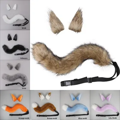 Fuchsohren und Schwanz für Unisex-Kinder Tierohren für Halloween-Kostüme Katze