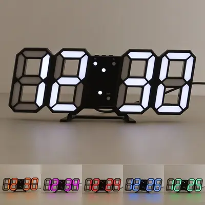 3D Modern Digital LED Wanduhr 24/12 Stunde Display Timer Alarm Mehrfachfunktion