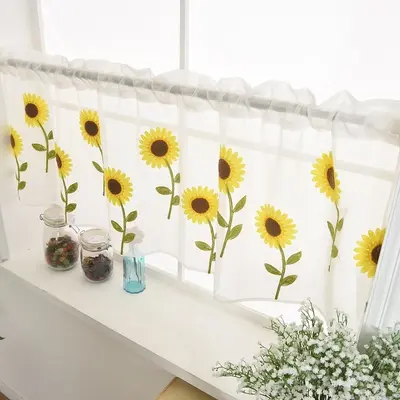 Kurzgardine Voile Scheibengardine Küche Gardinen Vorhänge mit Blumenstickerei