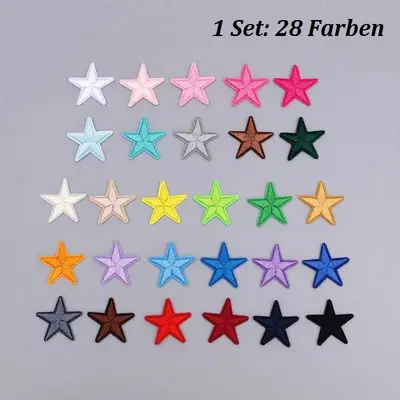 28 Farben Set Applikation Aufnäher Aufbügler Bügelbild Stickerei Flicken Stern