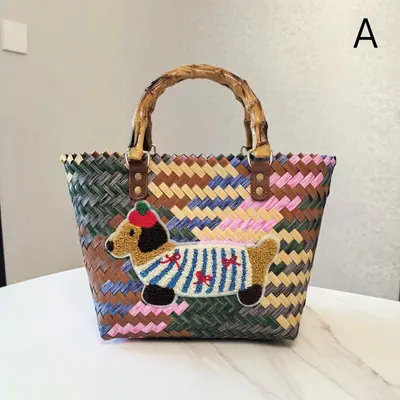 Gewebte Tasche für Damen Mini Shopper Einkaufskorb Strand Tasche Handgestrickt