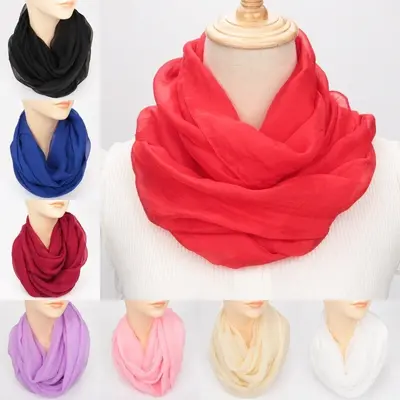 Loop runder Schal Rundschal Halstuch Damen Unifarben Chiffon Schlauch für Sommer