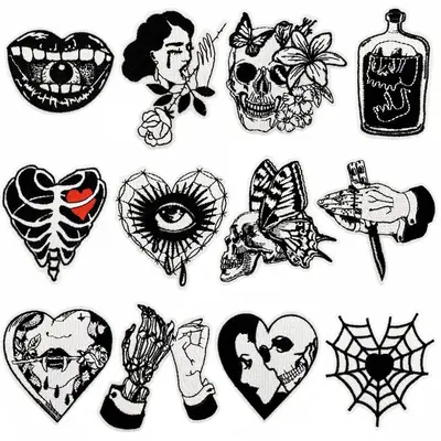 12er Applikationen Patches Bügelbild Aufnäher Stickerei Aufbügler Punk Halloween