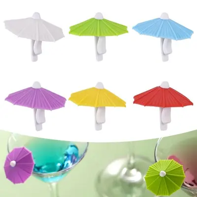 6 Glasmarker Weinglasmarkierer Regenschirm Lustige Glasmarkierer für Trinkgläser