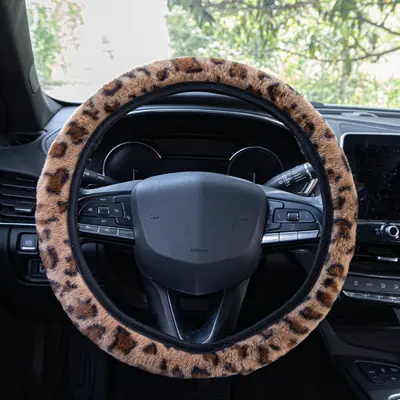 Lenkradbezug aus Plüsch mit Leopardenmuster für 38cm Passform Farbauswahl Winter