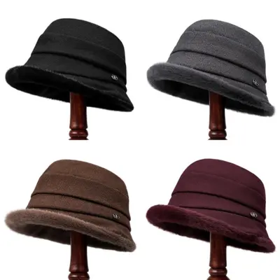 Damen Winterhut Cloche Hut mit Pelzrand Elegante Kappe WintermützeRetro Look Neu