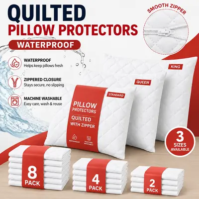 Kissenschutz mit Reißverschluss gesteppt wasserdicht Kissen 8er Pack Standard