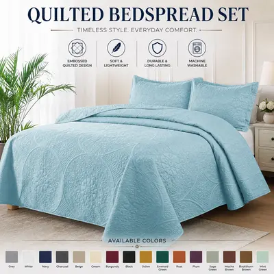 Queen King Tagesdecke Blumenmuster Weich Wende Decke Bettwäsche Set Überwurf