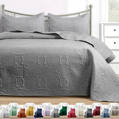 3-teiliges Quilt Tagesdecke Set Bettwäsche Decke Schlafzimmer Blumen Queen King