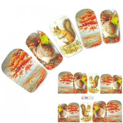 Tattoo Nail Herbst Eichhörnchen Bunte Blätter Aufkleber Nagel Sticker Nägel