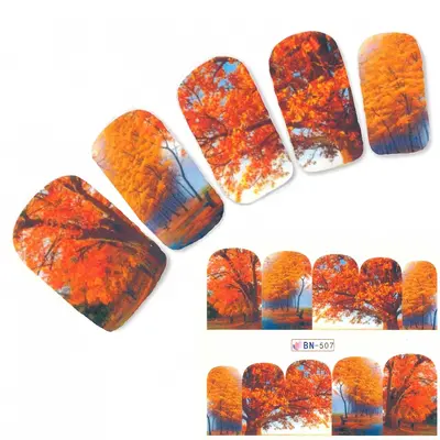 Tattoo Nail Herbst Bäume Bunte Blätter Aufkleber Nagel Sticker Nägel Water Decal
