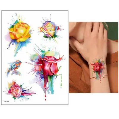 Temporäres Tattoo Rose Spatz Bunt Design Klebetattoo