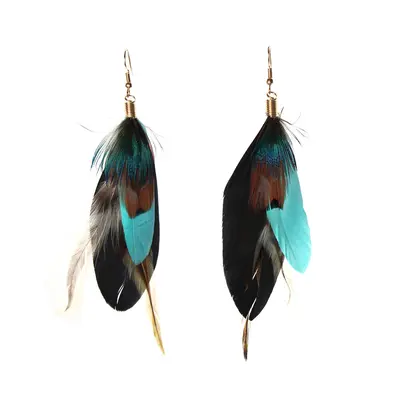 Feder Ohrringe Earring Boho Vintage Ohrhänger Indianer Look Schwarz Türkis