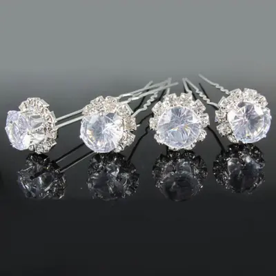 4 großer Strass Stein Haarnadeln Braut Kommunion Hochzeit Haarschmuck