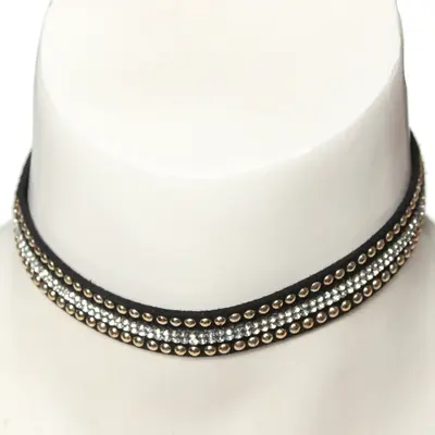 Choker Designer Kropfband verziert mit Luxus Strass-Steinen und Nieten