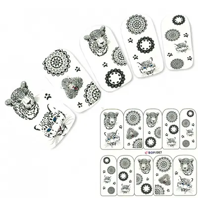 Tattoo Nail Weißer Leopard Mandala Aufkleber Nagel Sticker Nägel Water Decal