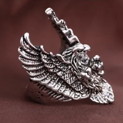 3D Edelstahl Ring Adler Eagle Biker Kelten Mittelalter Gothic Silber