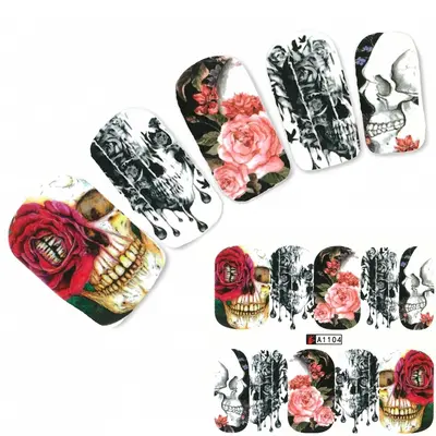 Nagel Sticker Tattoo Nail Art Totenkopf Rosen Aufkleber