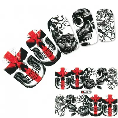 Nagel Sticker Tattoo Nail Art Totenkopf Rosen Aufkleber