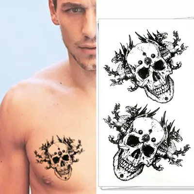 Temporäres Tattoo Totenkopf Chimära Design Temporary Klebetattoo Körperkunst