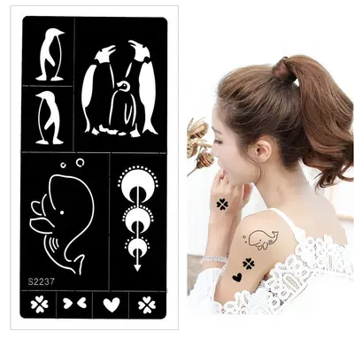 Henna Tattoo Schablone Airbrush Stencil Herz Pinguin Wal Kina Dövme