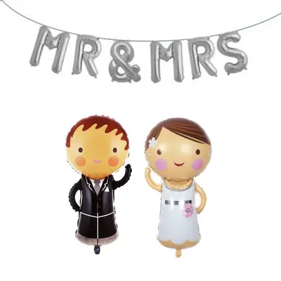 8 tlg Mr. & Mrs. Buchstaben Luftballon Set Folienballon Hochzeit Deko Silber
