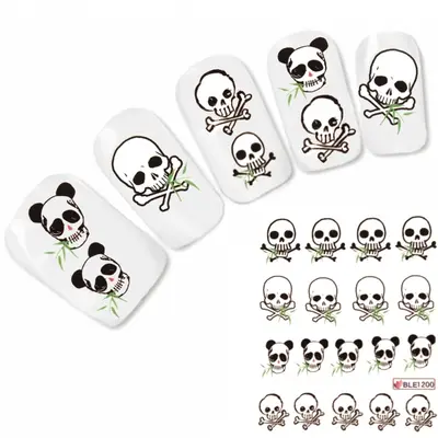 Nagel Sticker Nail Art Tattoo Totenkopf Halloween Skull Panda Aufkleber Neu!