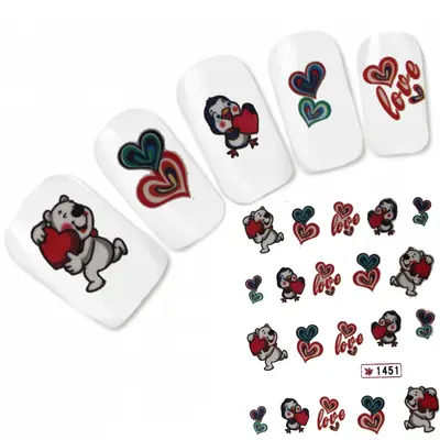 Nail Art Aufkleber Tattoo Bär Vogel Herz Love Nagel Sticker Fuß Water Decal