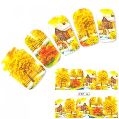 Tattoo Nail Herbst Bäume Bunte Blätter Aufkleber Nagel Sticker Nägel Water Decal