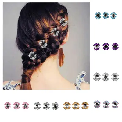 3 x Mini Haarklammern Strass Hochzeit Haarclip Haarkneifer Blume Claw 7 Farben