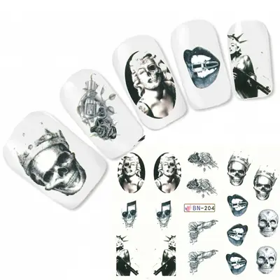 Tattoo Nail Art Totenkopf mit Krone La Catrina