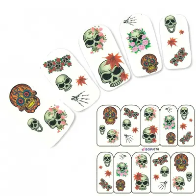 Tattoo Nail Totenkopf Rose Aufkleber Nagel Sticker Nägel Water Decal