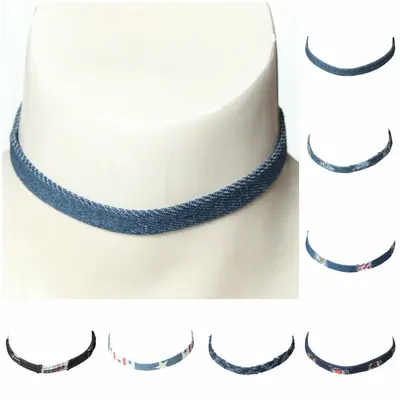 Jeanslook Choker Kropfband Kette Glitzer ausgefranst Look