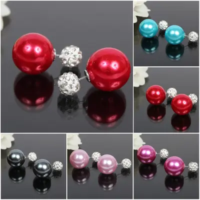 Doppelseitige Kugel Ohrringe Doppel Earring Ohrstecker Strass