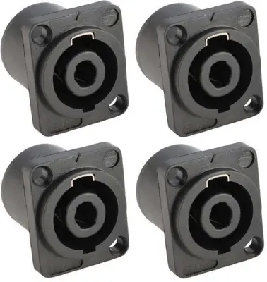 4 x Speakon kompatible Einbaubuchse Speaker Einbaukupplung 4 pol polig D-Form