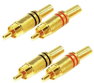 4x PROFI Cinch Stecker male vergoldet ROT & SCHWARZ Chinch RCA Metall löten ADM