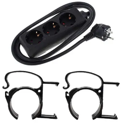 2x SNAP Black Traversen Kabel Befestigungs Klammer Klemme mit 3-fach Steckdose