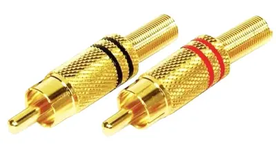 2 x Cinch Audio Stecker ROT & SCHWARZ vergoldet Chinch RCA Lötkontakte Metall