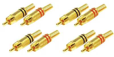 8x Cinch Metall Stecker Rot & Schwarz male vergoldet Chinch Cynch RCA löten ADM