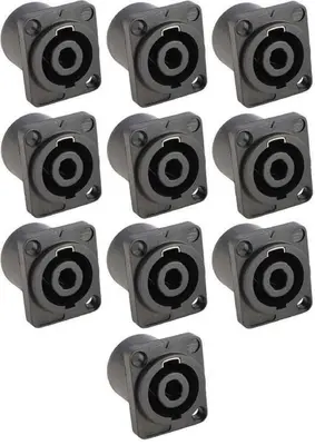 10 x Adam Hall K4PSM4BLK Speaker Speakon Einbau Kupplung Buchse D-Form 4 pol