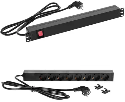 PROFI 8-fach 1 HE 19" Stromverteiler Power Unit Rack Steckdosenleiste Strom 45°