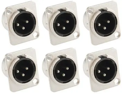 6x XLR male Einbaubuchse D-Typ 3 pol Einbaustecker Neutrik kompatibel 3-polig