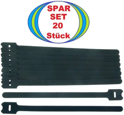 20 x Klettband 30 cm x 28 mm schwarz Klettkabelbinder Kabelbinder Kabelklettband