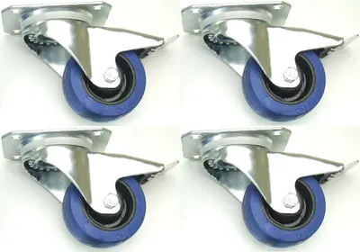 4 x 80 mm SL Transportrollen mit Bremse Lenkrollen Blue Wheels Schwerlastrollen