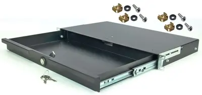1 HE 19" SFX Rackschublade schwarz abschliessbar 27cm tief Rack Schublade Schloß