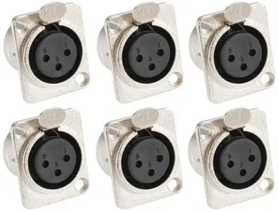 6x XLR Einbaubuchse female 3-pol D-Typ Einbaukupplung Einbau-Buchse 3 pol D-Form