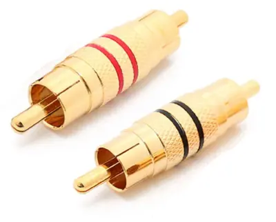 2x RCA Cinch-Verbinder Adapter male männlich vergoldet rot & schwarz Chinch ADM