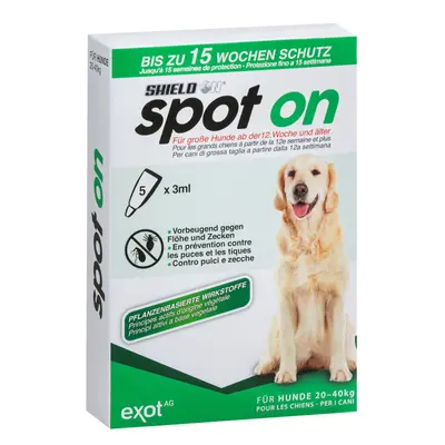 ShieldOn Spot On Floh- und Zeckenschutz - 5 x 3ml, für große Hunde Ungeziefer