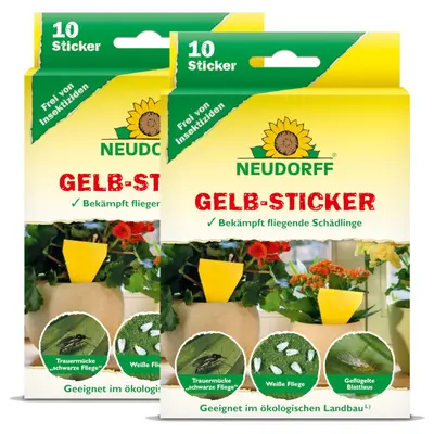 Neudorff Gelb-Sticker 20 Stück Gelbsticker Gelbstecker Blattläuse Trauermücken